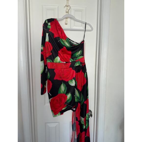 Floral Print Asymmetrical Wrap Neckline Dress With High-low Hem size M - Picture 2 of 6